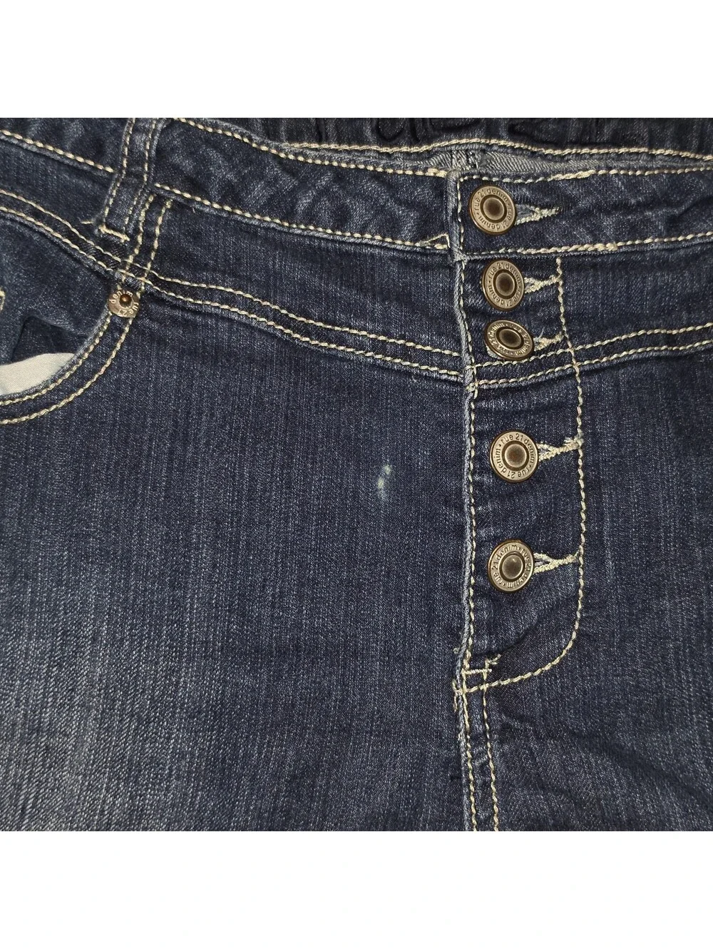Rue21 Y2K Dark Wash Denim Shorts Button Fly Embroidered Pockets Size 13/14